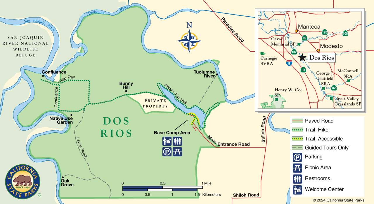Map of Dos Rios showing the two new trails – Pond Loop and Confluence